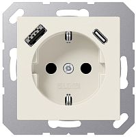 Розетка с заземлением +2хUSB тип A+C без рамки Jung EcoProfi 1-м. слоновая кость картинка